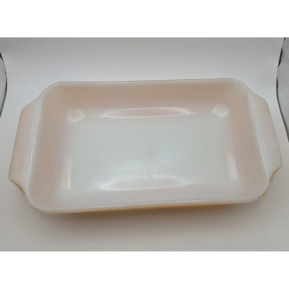 Vtg 1.5qt 432 Fire-King‎ Peach Luster Milk Glass Rectangular Baking Dish Anchor